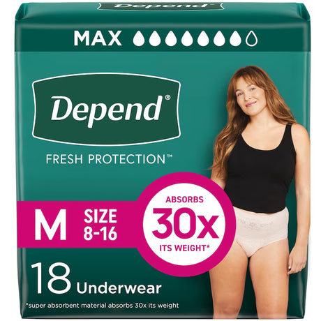 Depend Incontinence Underwear for Women - Maximum Absorbency medium 18 pack - okotoks hc pharmacy