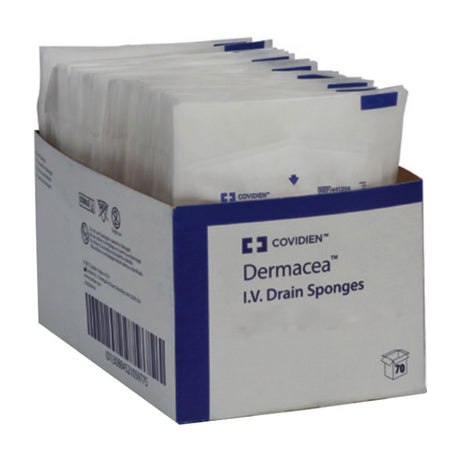 Box of Coviden Dermacea I.V. Drain Sponges on a white background - okotoks hc pharmacy