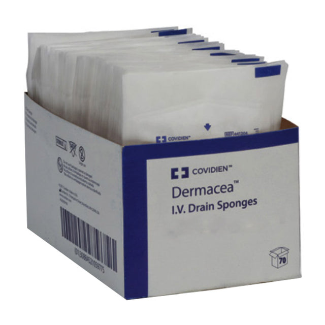 Box of Coviden Dermacea I.V. Drain Sponges on a white background - okotoks hc pharmacy