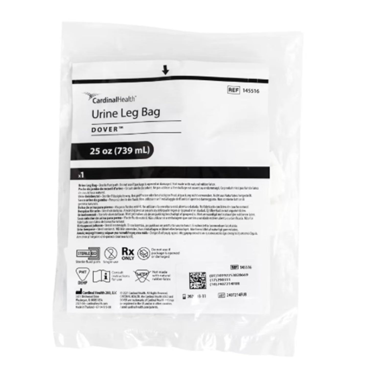 Dover Urine Leg Bag 25 oz with Anti-Reflux Valve & Leg Straps package - okotoks hc pharmacy