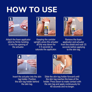 Instructions on how to use a skin tag removal product with step-by-step images and text. - okotoks hc pharmacy