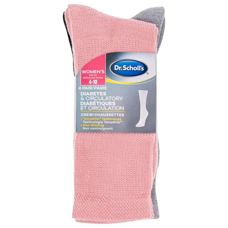 Pink and gray Dr. Scholl's socks with packaging on a white background - okotoks hc pharmacy