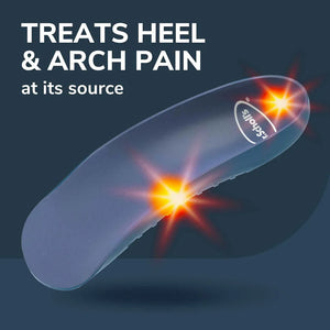Transparent shoe insole with glowing elements on a dark background, featuring the brand 'SoleHeal'. - okotoks hc pharmacy