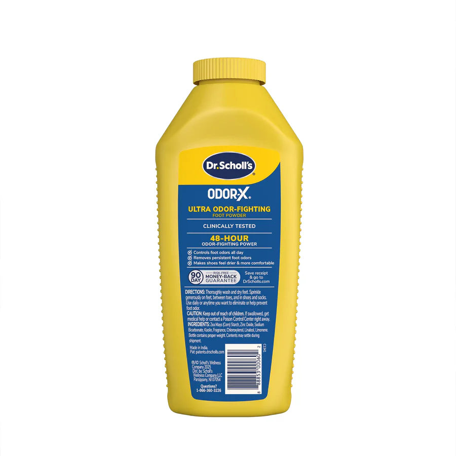 Yellow bottle of Dr. Scholl's Odor-X on a white background - okotoks hc pharmacy