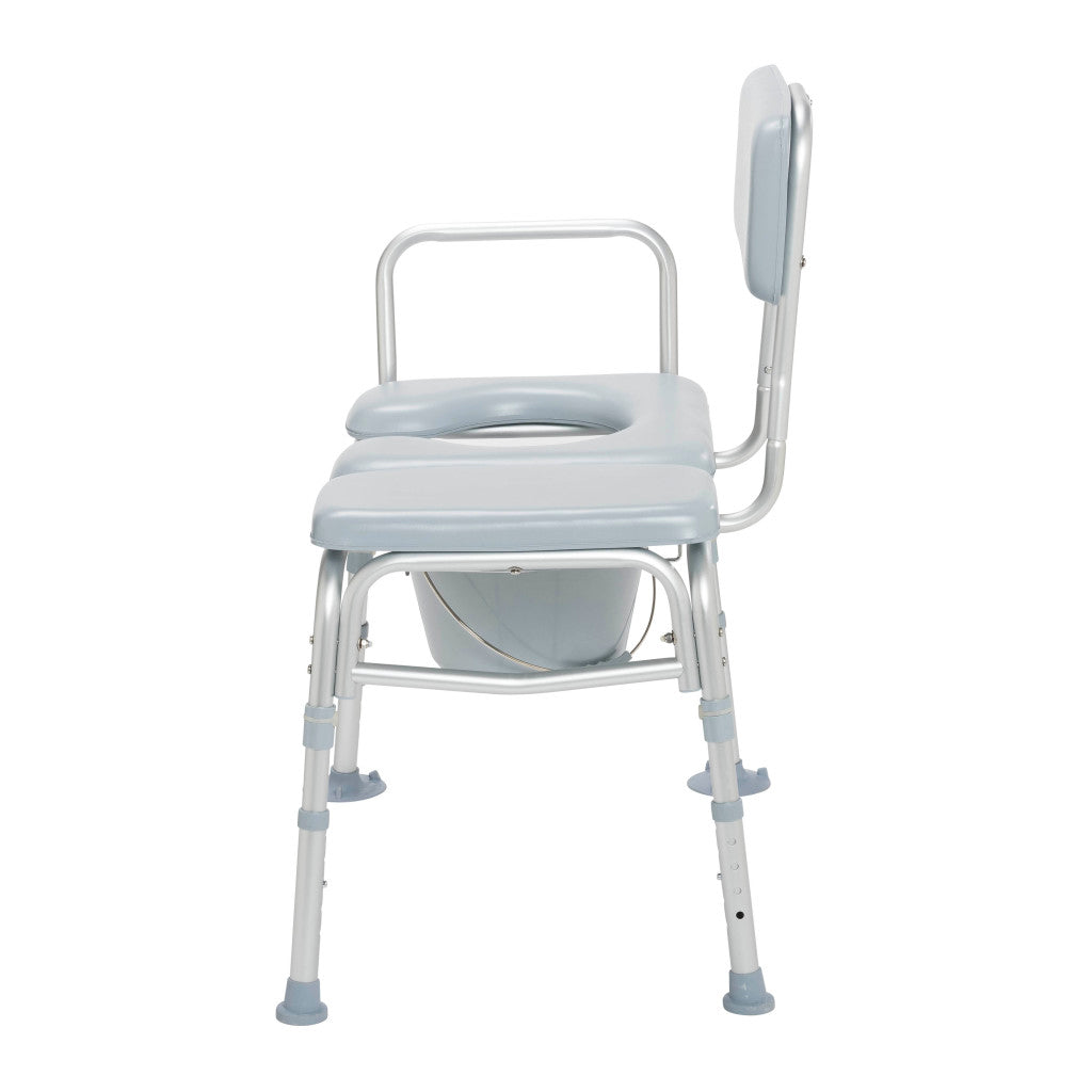White commode chair with adjustable legs on a white background - okotoks hc pharmacy