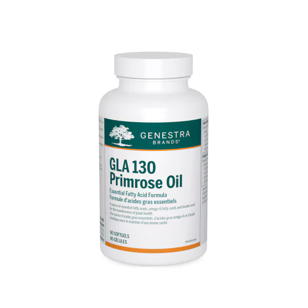 Genestra Brands GLA 130 Primrose Oil supplement bottle on a white background - okotoks hc pharmacy