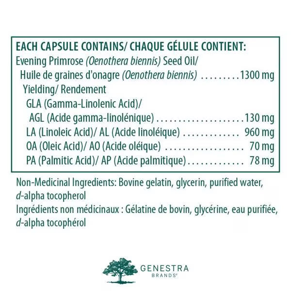Genestra GLA 130 Primrose Oil - 90 Softgel ingredients - okotoks hc pharmacy