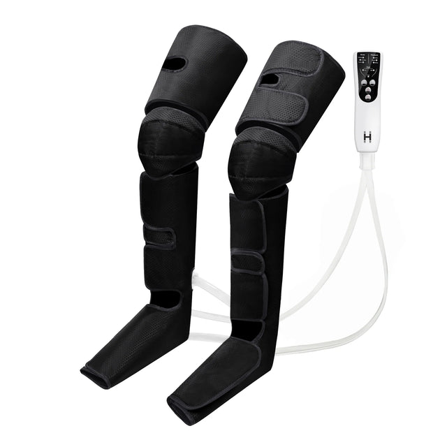 Black leg massager with remote control on a white background - okotoks hc pharmacy