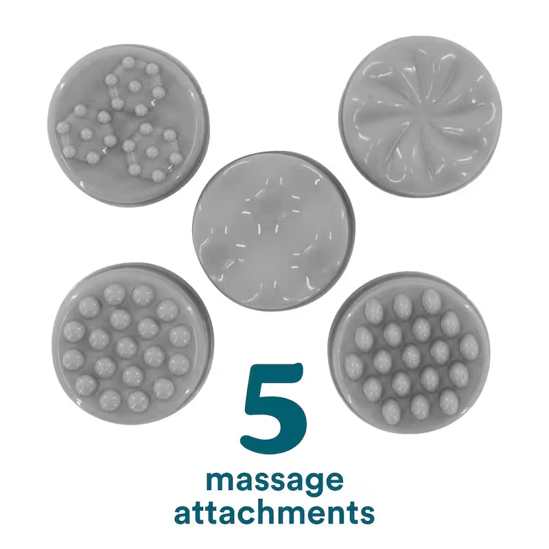 Five gray massage attachments with different patterns on a white background - okotoks hc pharmacy