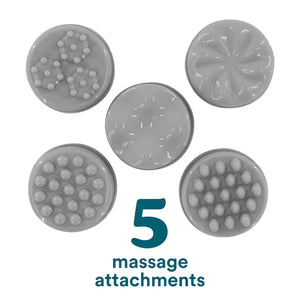 Five gray massage attachments with different patterns on a white background - okotoks hc pharmacy