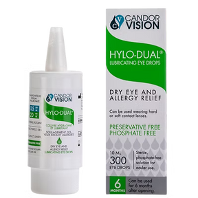 Candor Vision Hylo-Dual eye drop bottle and packaging on a white background - okotoks hc pharmacy