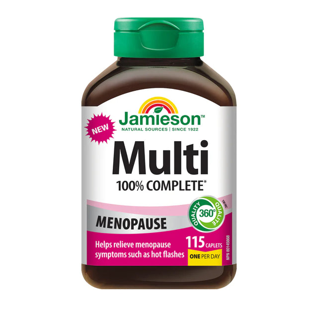 Jamieson Multi 100% Complete Menopause supplement bottle on a white background - okotoks hc pharmacy