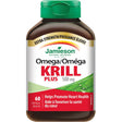 Jamieson Omega/Krill Plus 500 mg supplement bottle with a green cap and white label featuring red and green accents. - okotoks hc pharmacy