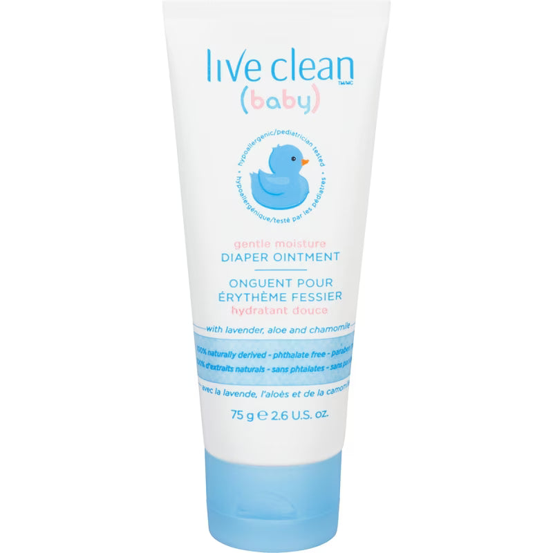 Tube of 'live clean baby' diaper ointment on a white background - okotoks hc pharmacy