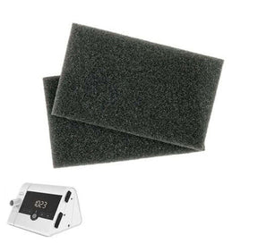 Two black foam filters on a white background with a cpap machine - okotoks hc pharmacy