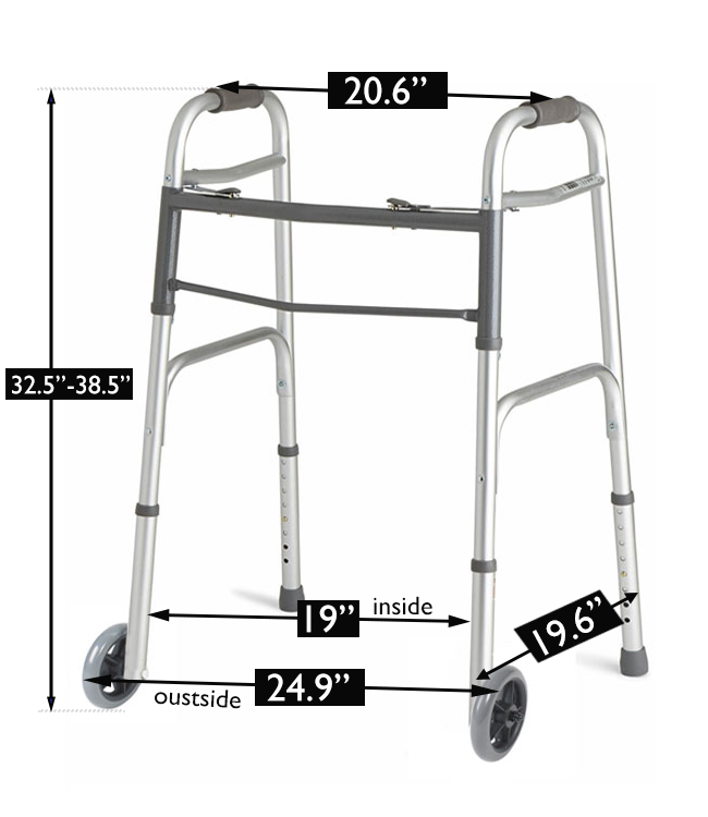 Measurement chart of a walker with dimensions labeled on a white background - okotoks hc pharmacy