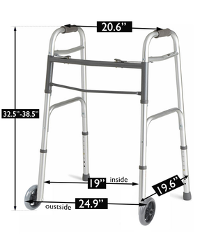 Measurement chart of a walker with dimensions labeled on a white background - okotoks hc pharmacy