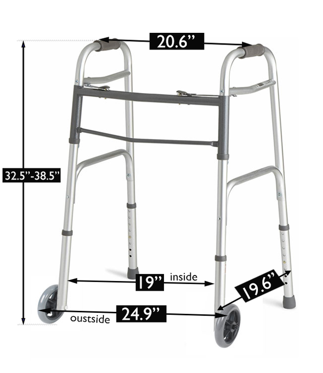 Measurement chart of a walker with dimensions labeled on a white background - okotoks hc pharmacy