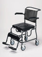 Black commode chair with wheels on a white background - okotoks hc pharmacy
