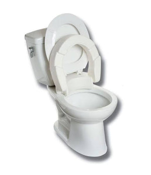 White toilet with a seat cover on a white background - okotoks hc pharmacy