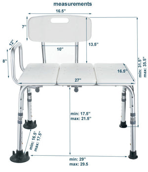 Measurement chart of an adjustable bath seat with dimensions labeled. - okotoks hc pharmacy