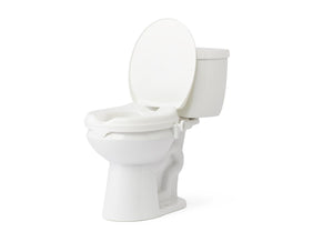A white ceramic toilet with the lid open, shown from a three-quarter angle on a plain white background. - okotoks hc pharmacy