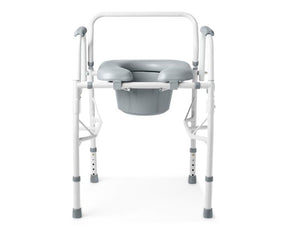 Medical commode chair with gray seat and white frame on a white background - okotoks hc pharmacy