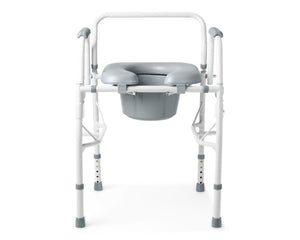 Medical commode chair with gray seat and white frame on a white background - okotoks hc pharmacy