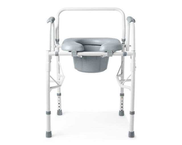 Medical commode chair with gray seat and white frame on a white background - okotoks hc pharmacy
