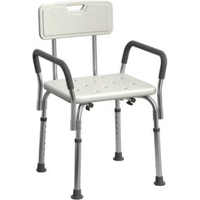 Shower chair with backrest and armrests on a white background - okotoks hc pharmacy