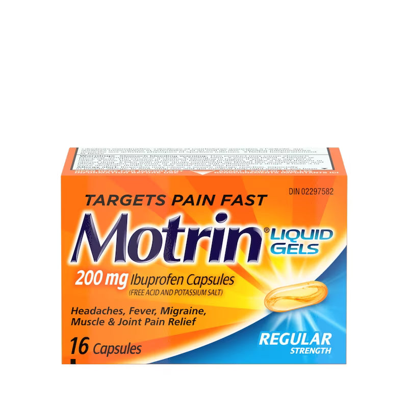 Box of Motrin Liquid Gels on a white background - okotoks hc pharmacy
