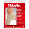 Mueller All-Purpose Support Wrap in beige, shown in its retail packaging. The packaging is red and white with a photo of a hand wearing the wrap. - okotoks hc pharmacy