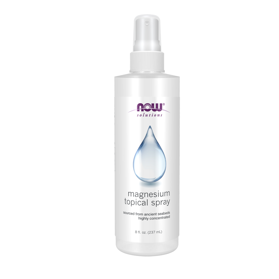 Bottle of NOW Magnesium Lactate Spray on a white background - okotoks hc pharmacy