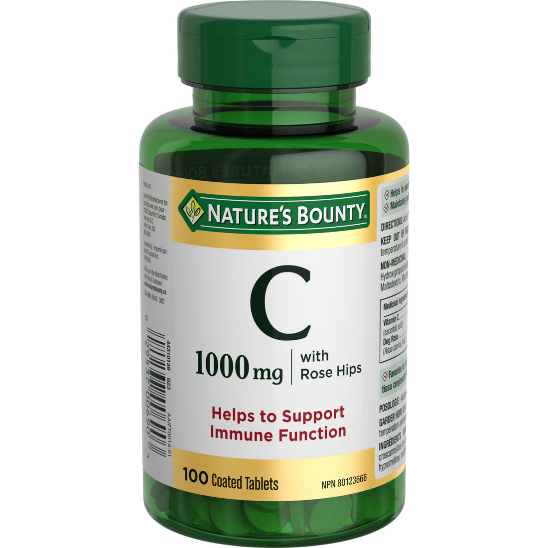 Green bottle of Nature's Bounty Vitamin C supplement on a white background - okotoks hc pharmacy