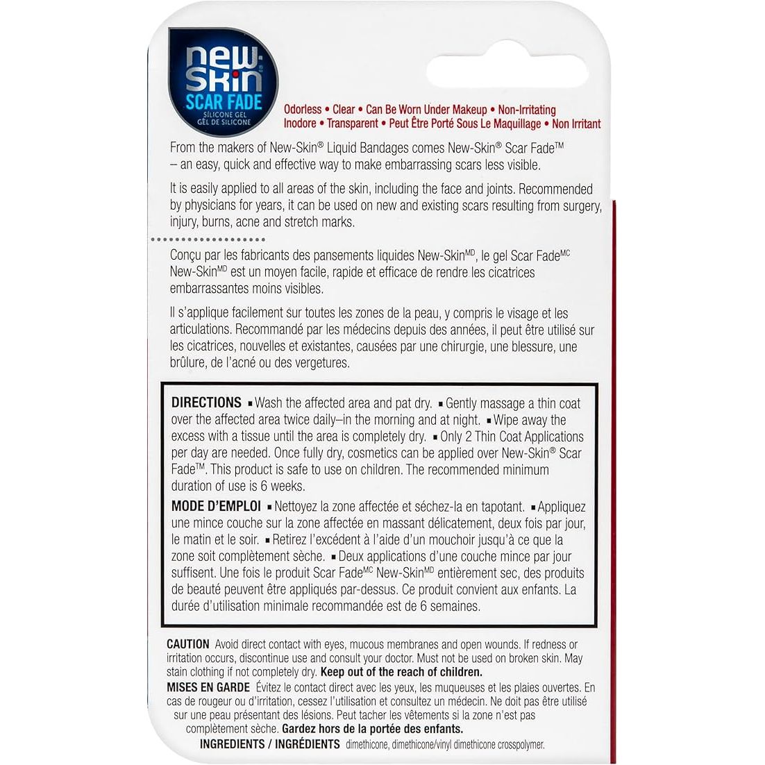 New-Skin Scar Fade product packaging with text and branding. - okotoks hc pharmacy