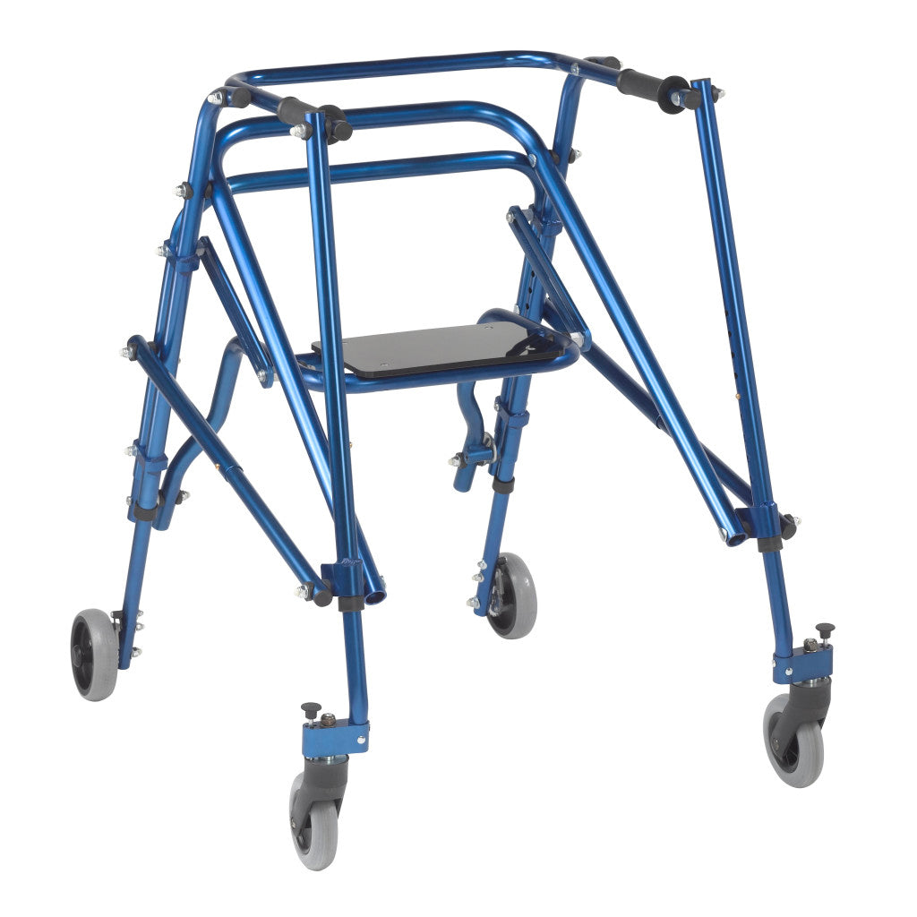 Blue walker with wheels on a white background - okotoks hc pharmacy