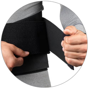Person wearing a black compression wrap on a white background - okotoks hc pharmacy