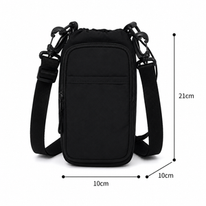 Black crossbody bag with measurements on a white background - okotoks hc pharmacy
