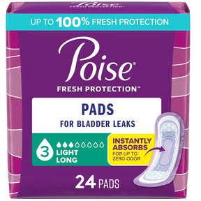 Poise Incontinence Pads - 3 Light Absorbency, Long, 24 Pack - okotoks hc pharmacy
