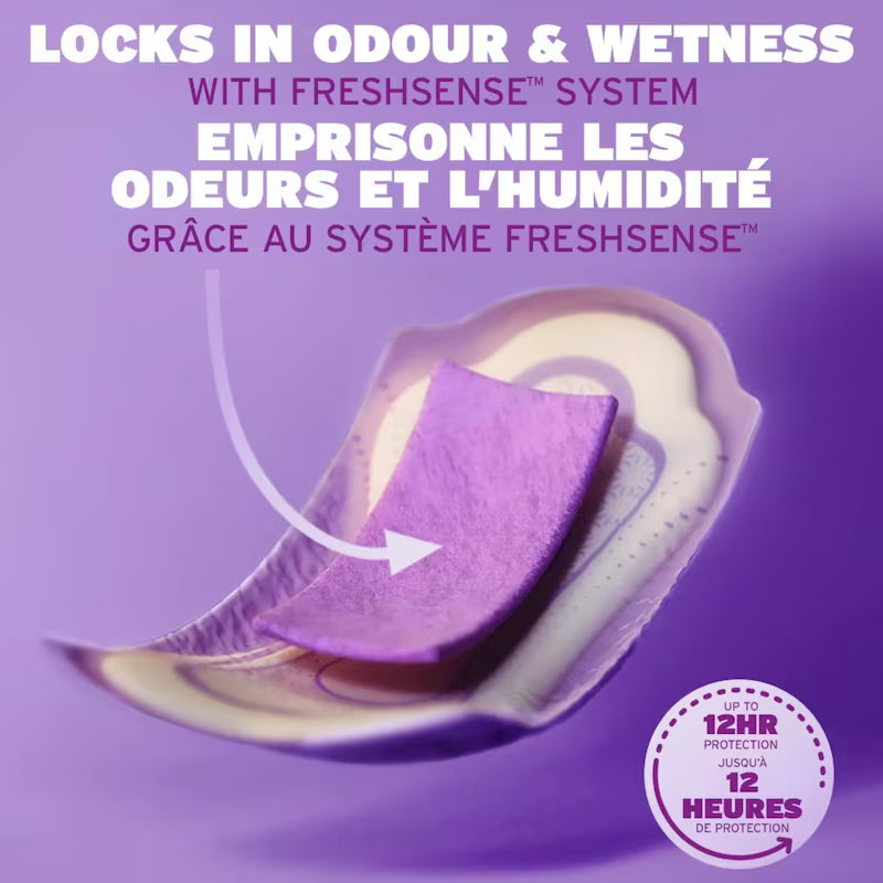 Purple deodorant stick with text about Freshsence system on a purple background - okotoks hc pharmacy