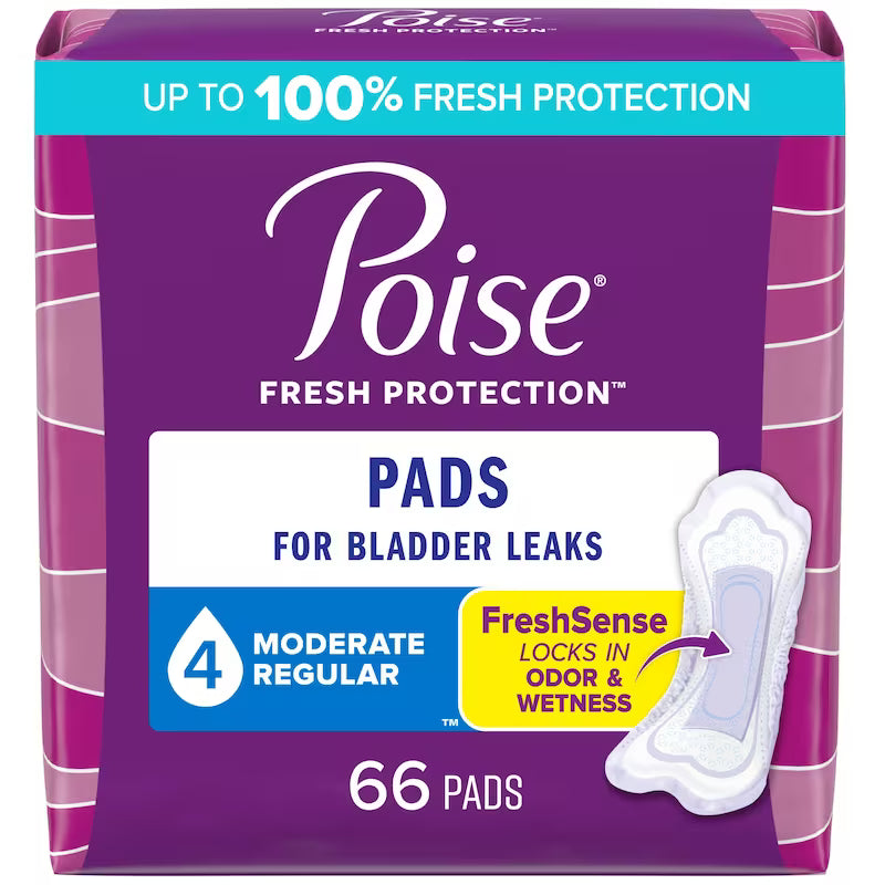 Poise Incontinence & Postpartum Pads - 4 Moderate Absorbency regular 66 pack - okotoks hc pharmacy