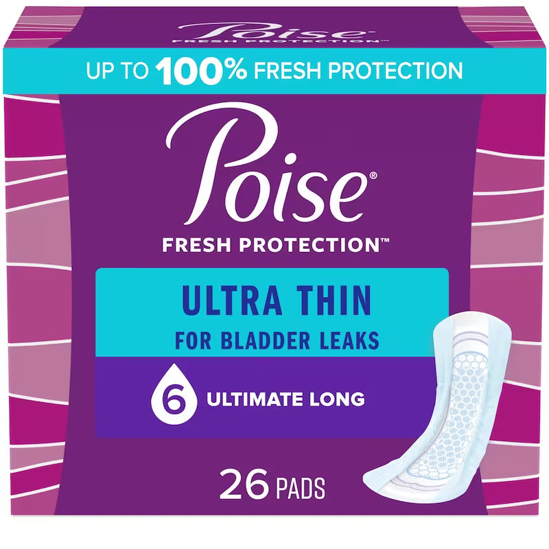 Poise Ultra Thin Incontinence & Postpartum Pads - 6 Ultimate Absorbency, Long, 26 Pack - okotoks hc pharmacy