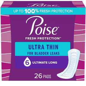 Poise Ultra Thin Incontinence & Postpartum Pads - 6 Ultimate Absorbency, Long, 26 Pack - okotoks hc pharmacy