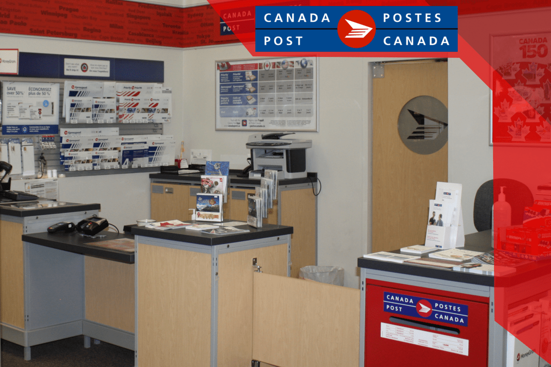 Canada Post outlet at Okotoks HC Pharmacy offering mailing and shipping services