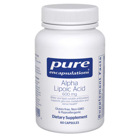 Supplement bottle labeled 'pure encapsulations Alpha Lipoic Acid' on a white background - Okotoks HC Pharmacy