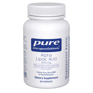 Supplement bottle labeled 'pure encapsulations Alpha Lipoic Acid' on a white background - Okotoks HC Pharmacy