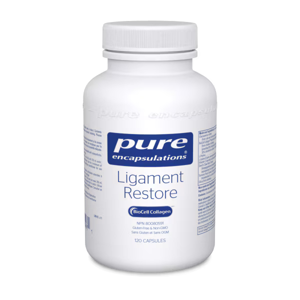 White bottle of pure encapsulations Ligament Restore on a white background - okotoks hc pharmacy