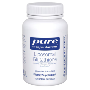 White supplement bottle labeled 'pure encapsulations Liposomal Glutathione' on a white background - Okotoks HC Pharmacy