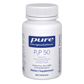 White supplement bottle labeled 'pure encapsulations P5P 50' on a white background - Okotoks HC Pharmacy