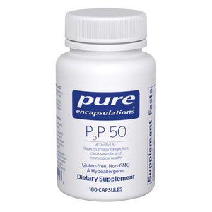 White supplement bottle labeled 'pure encapsulations P5P 50' on a white background - Okotoks HC Pharmacy